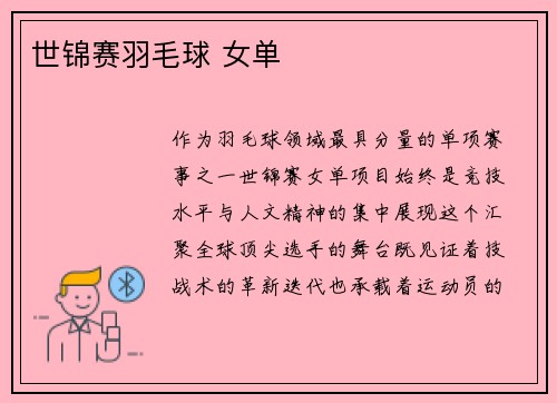 世锦赛羽毛球 女单