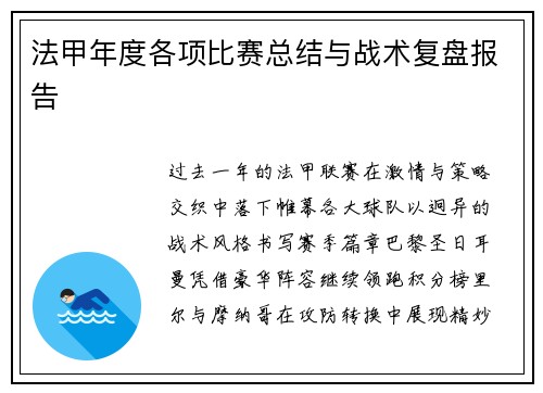 法甲年度各项比赛总结与战术复盘报告