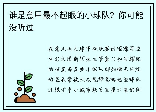 谁是意甲最不起眼的小球队？你可能没听过